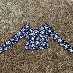 Floral print long sleeve crop top shirt